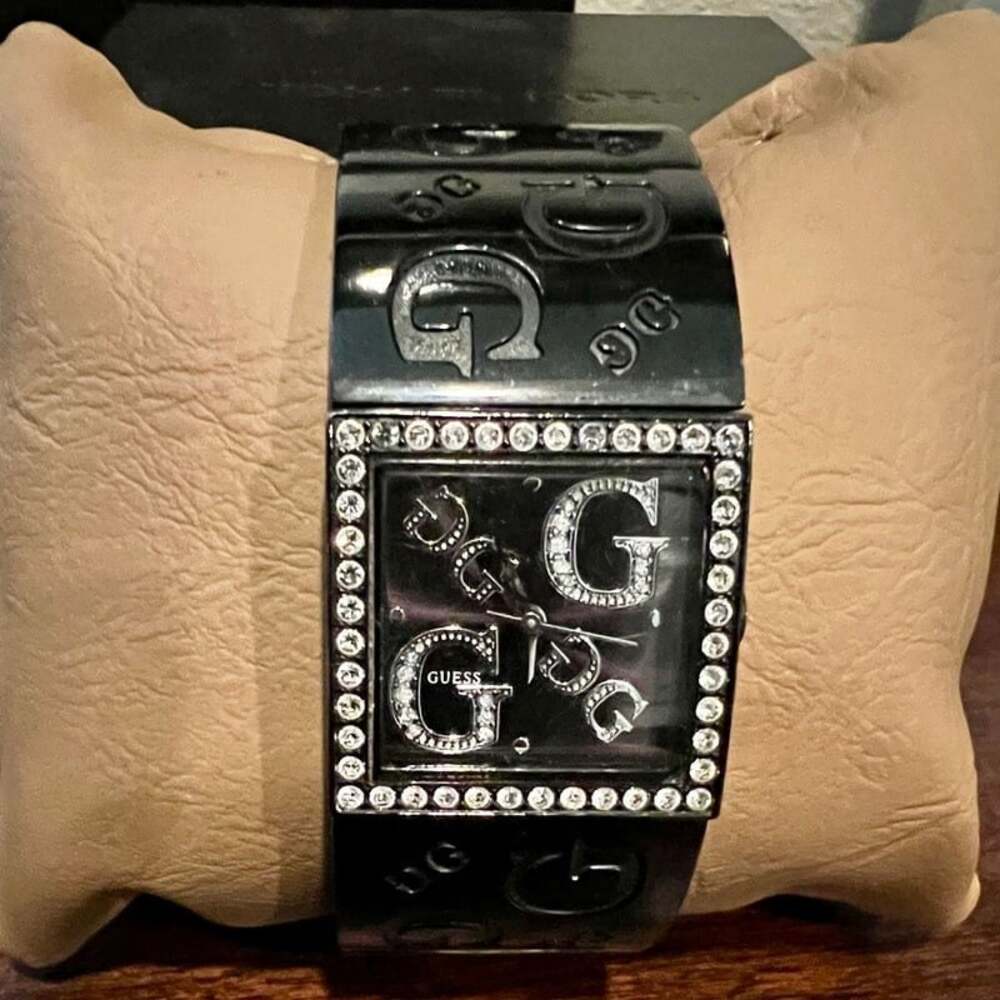 Guess Silver Tone Square Rhinestone Watch